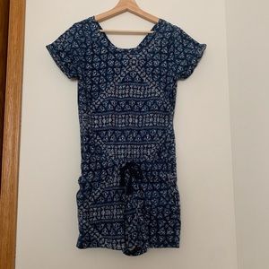 DKNY Blue Tribal Print Romper w/ Drawstring Shorts